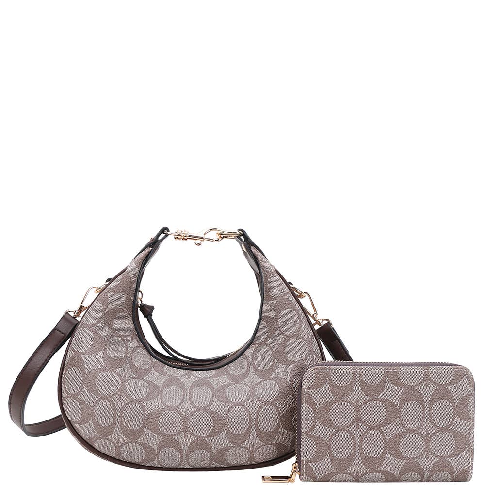 2IN1 OVAL PRINT SATCHEL W WALLET SET, XFT 1224A