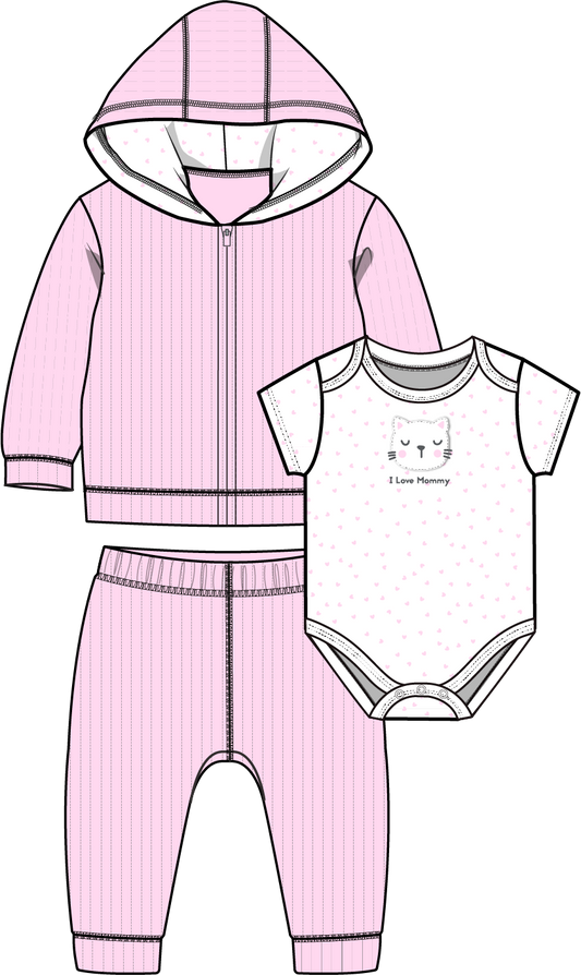 Girls 3 Piece Velour Jacket Set: Kitty