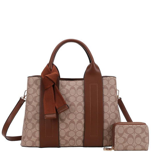 Printed Knot Detail Satchel and Pouch Set