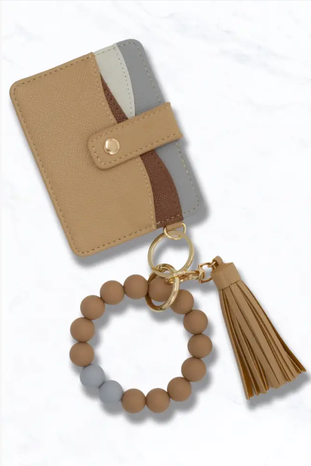 Faux Leather Card Holder Wallet Keychain