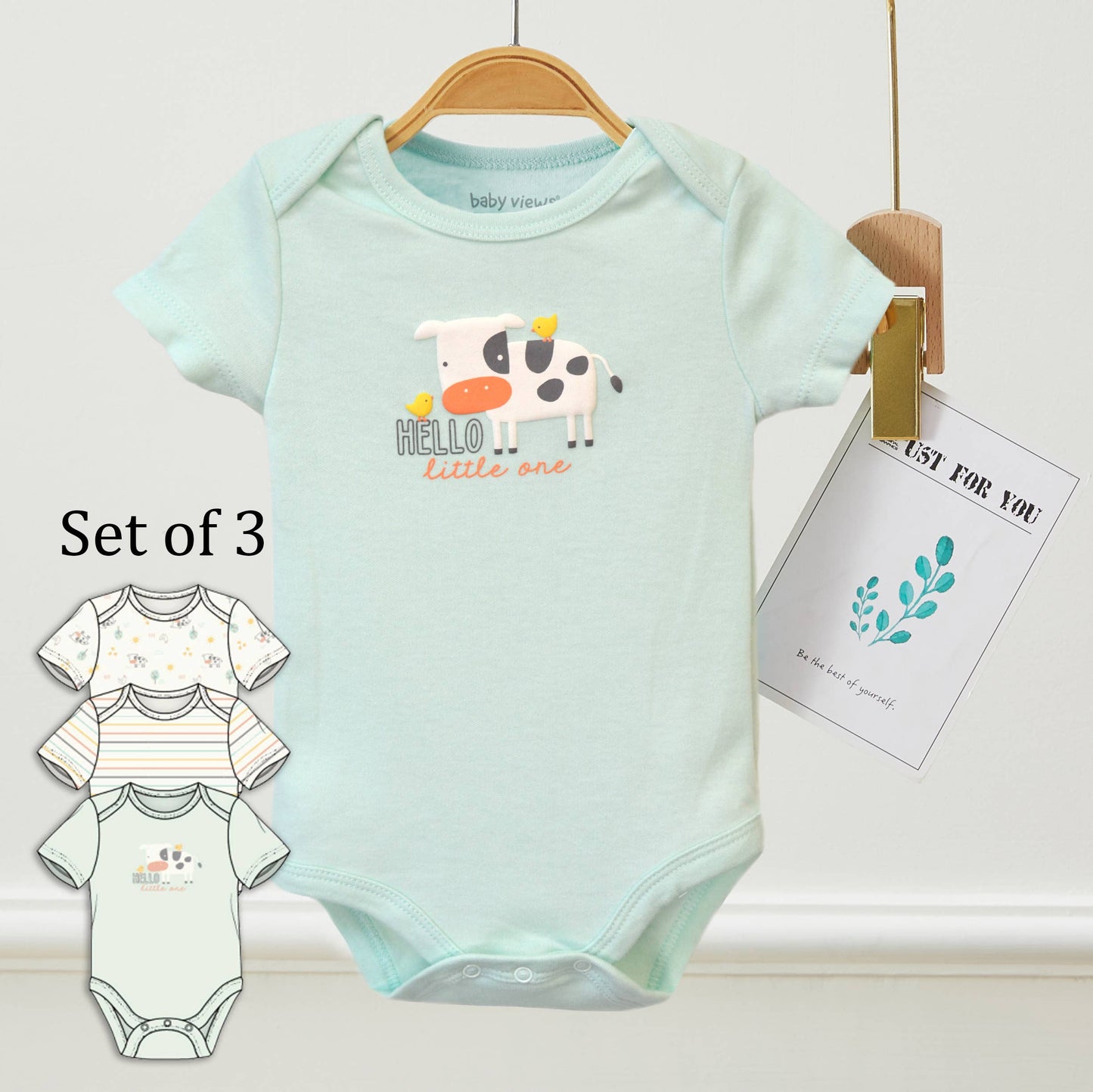 Pack of 3 Baby Cutie Cow Animal Pattern Bodysuits