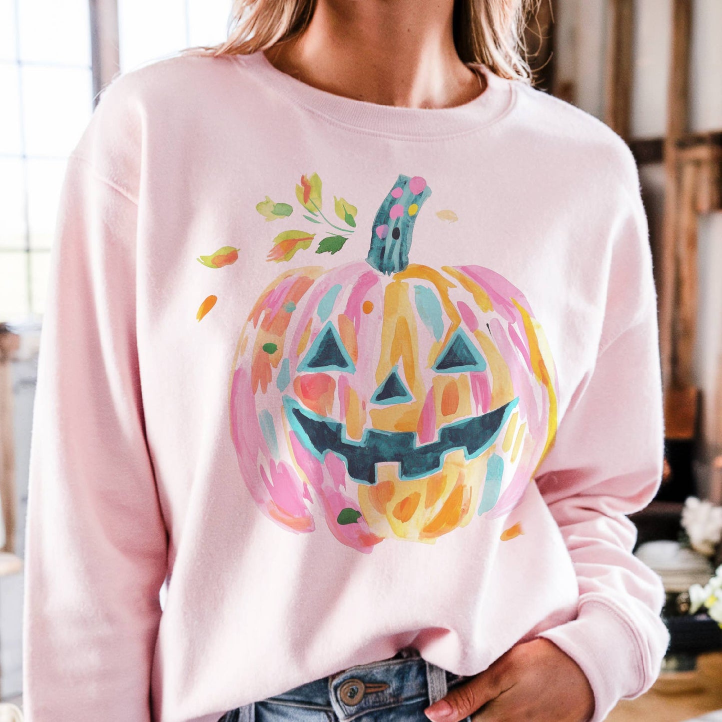 Preppy Pumpkin Halloween Jackolantern Graphic Sweatshirt