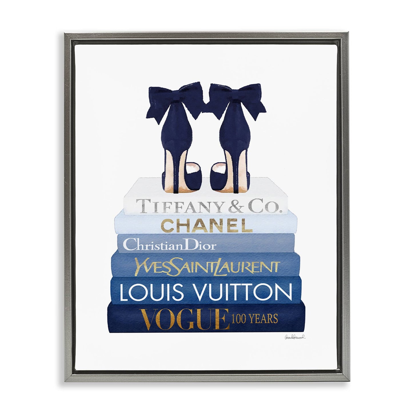 Navy Blue Heels Chic Bookstack Floating Frame