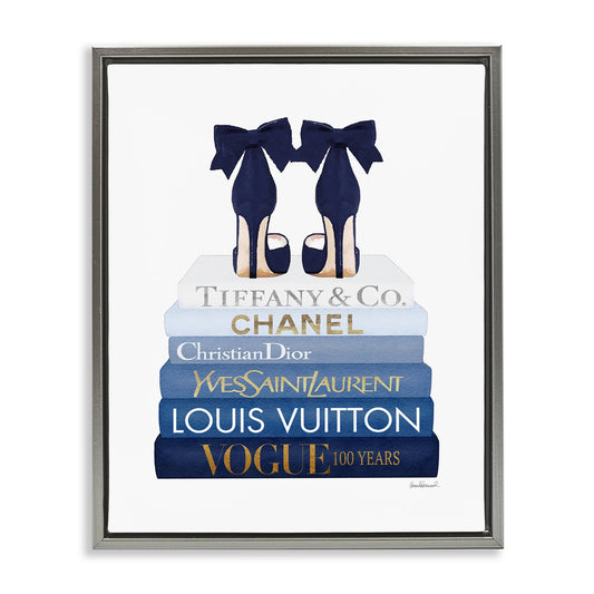Navy Blue Heels Chic Bookstack Floating Frame