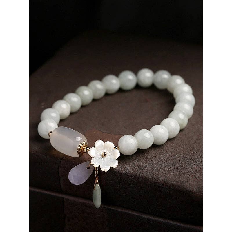 National Jade Beads&Flower Handmade Bracelet