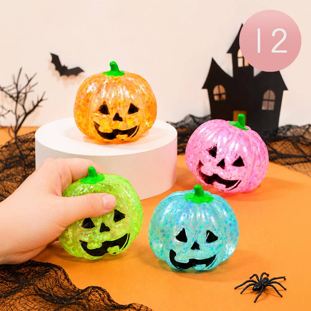 12PCS - Glitter Halloween Pumpkin Squeeze Squishy Stress Relief Toy