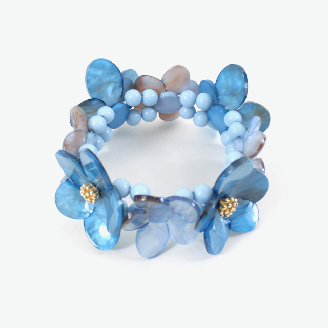 B26001 Bold Acrylic Flower Motif Beaded Stretch Bracelet