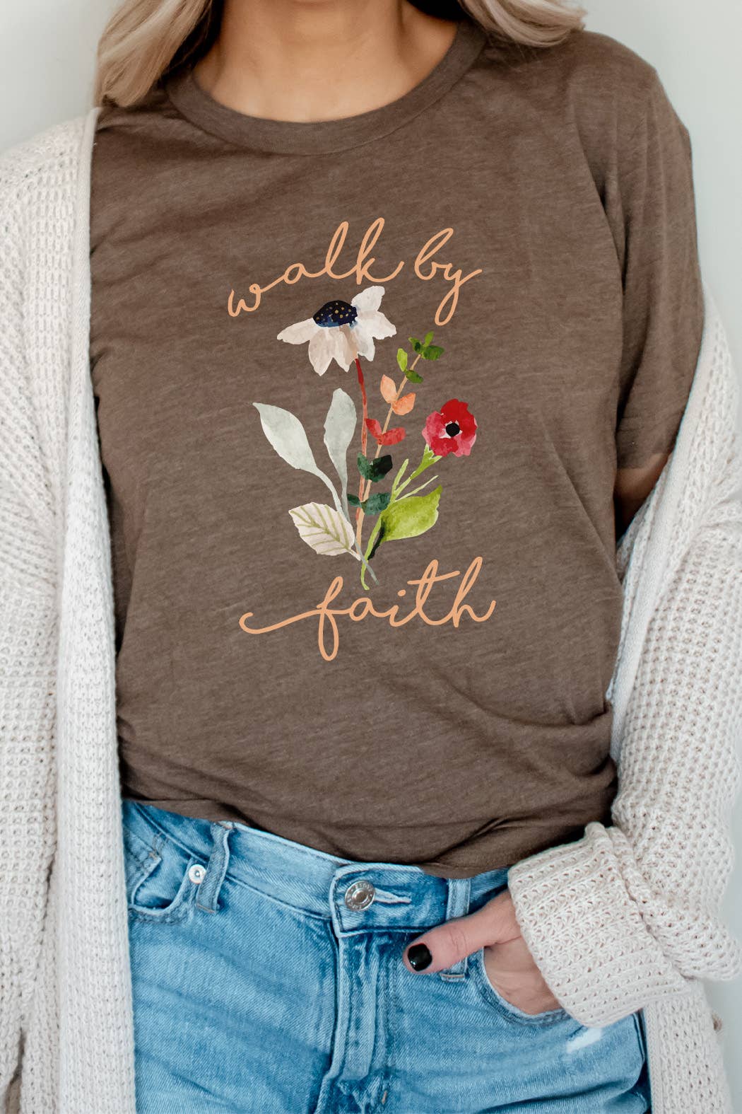 Walk By Faith Flowers Florals Spring Easter Graphic Tee