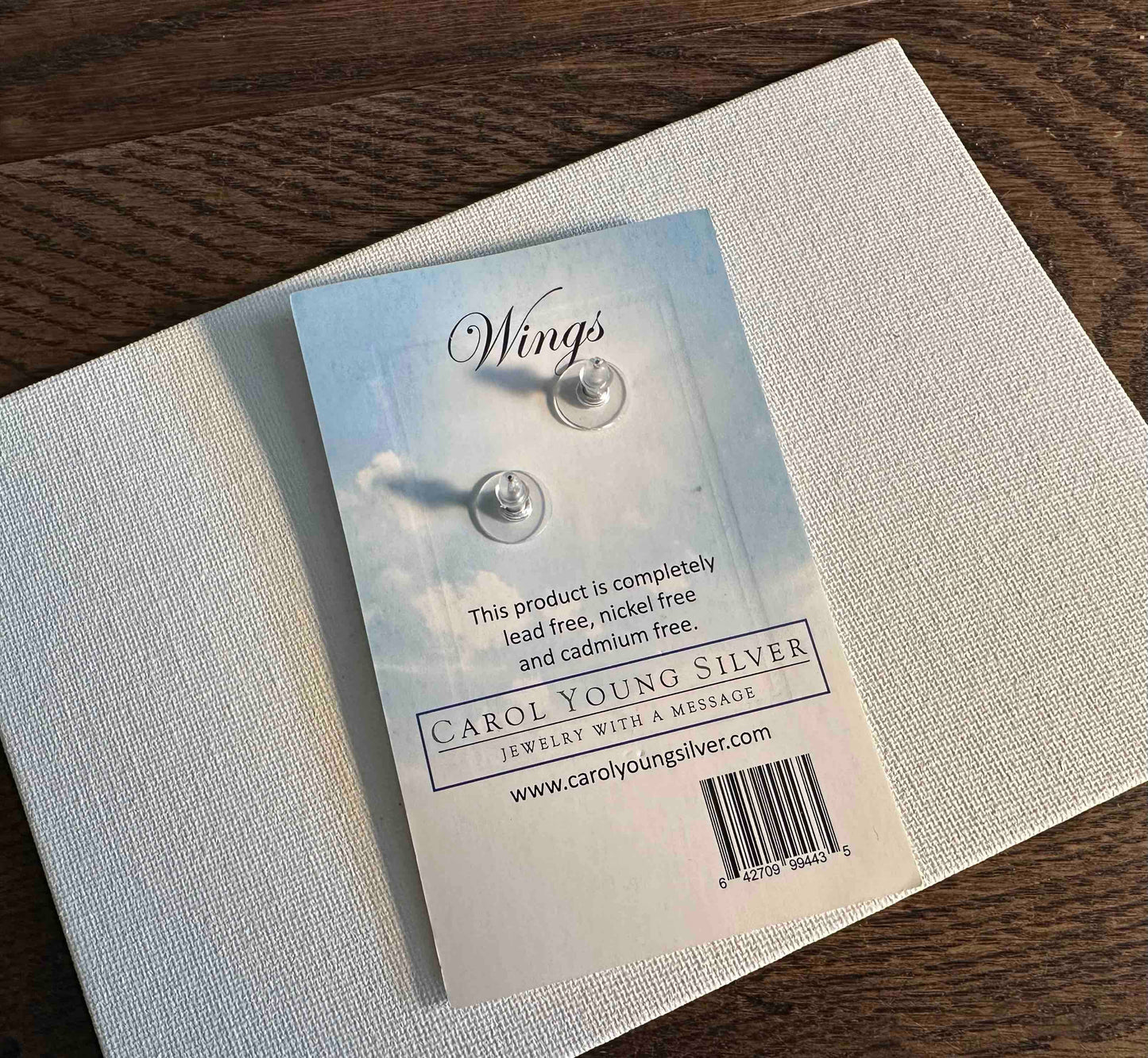 Angel Wing Earrings, Petite / Post on CARD/Jewelry