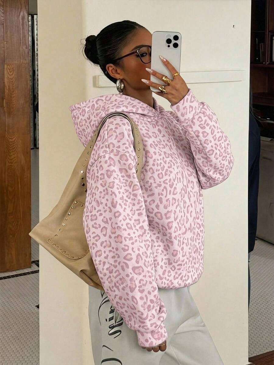 Leopard Print Hoodie Casual Oversized Sweatshirt