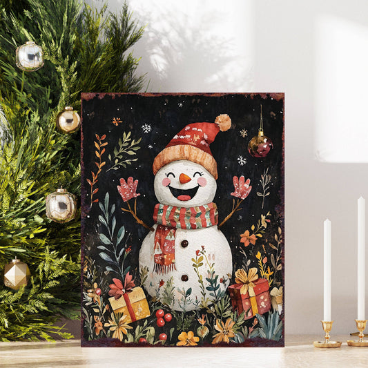 15in Christmas Table Decor |  Wooden Indoor Party Decor | Vintage Snowman Tabletop Decoration |15x12in