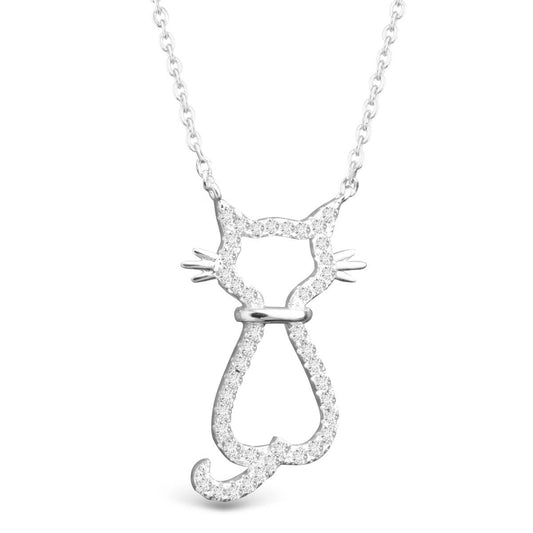 Open Cat Cz Necklace -  Silver
