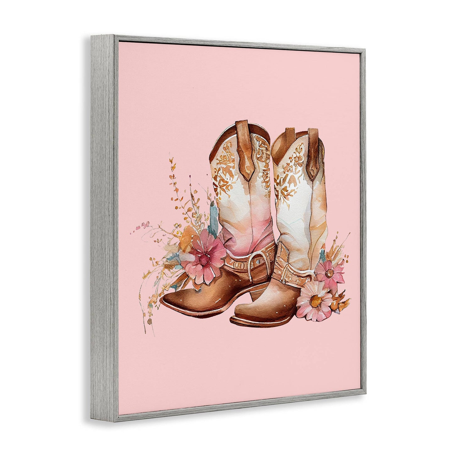 Floral Pink Cowgirl Boots - Framed Wall Art