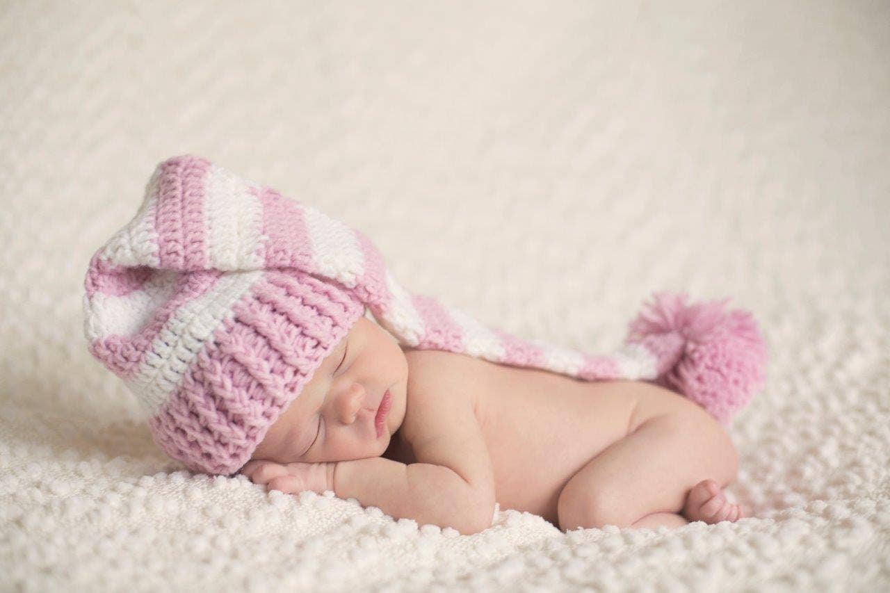 Pink/White Pom Pom Crocheted Handmade Heirloom Baby Hat