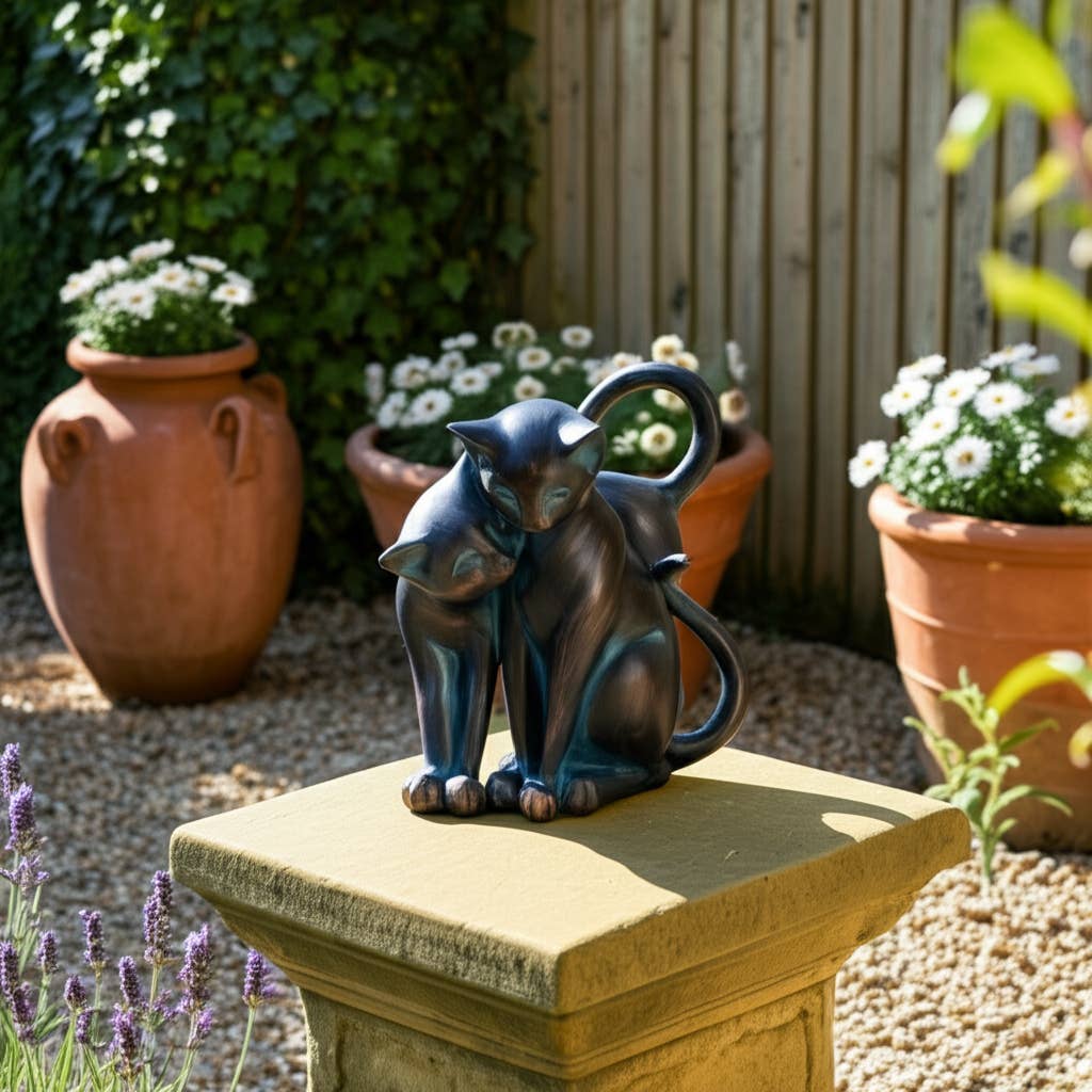 Resin Artistic Whimsical Cats Garden Statue - Bronze, 7 in.
