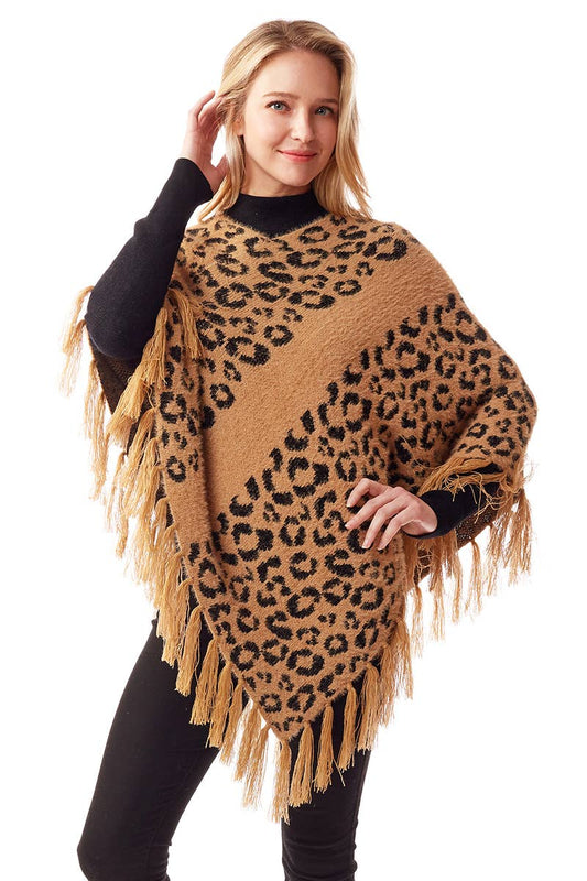 Women's Soft Fuzzy Leopard Print Poncho