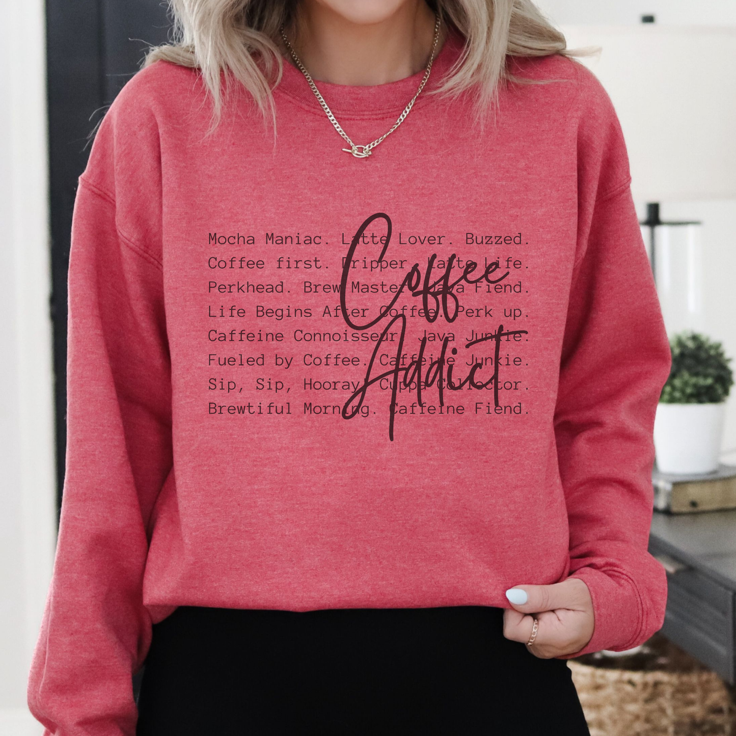 Coffee Addict Definition Funny Crewneck Graphic Sweatshirt