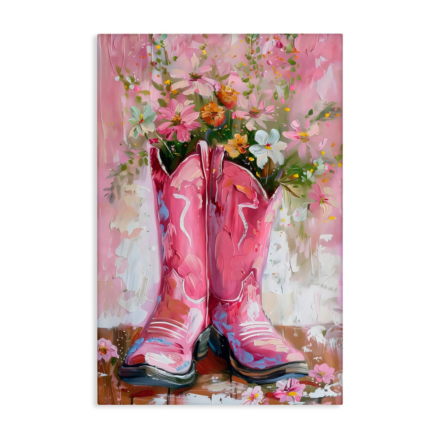 Floral Boots Pink Cowgirl - Unframed Wall Art