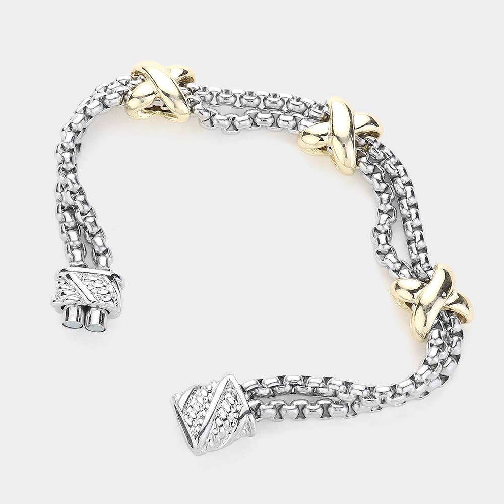 Crisscross Pointed Mesh Chain Magnetic Bracelet