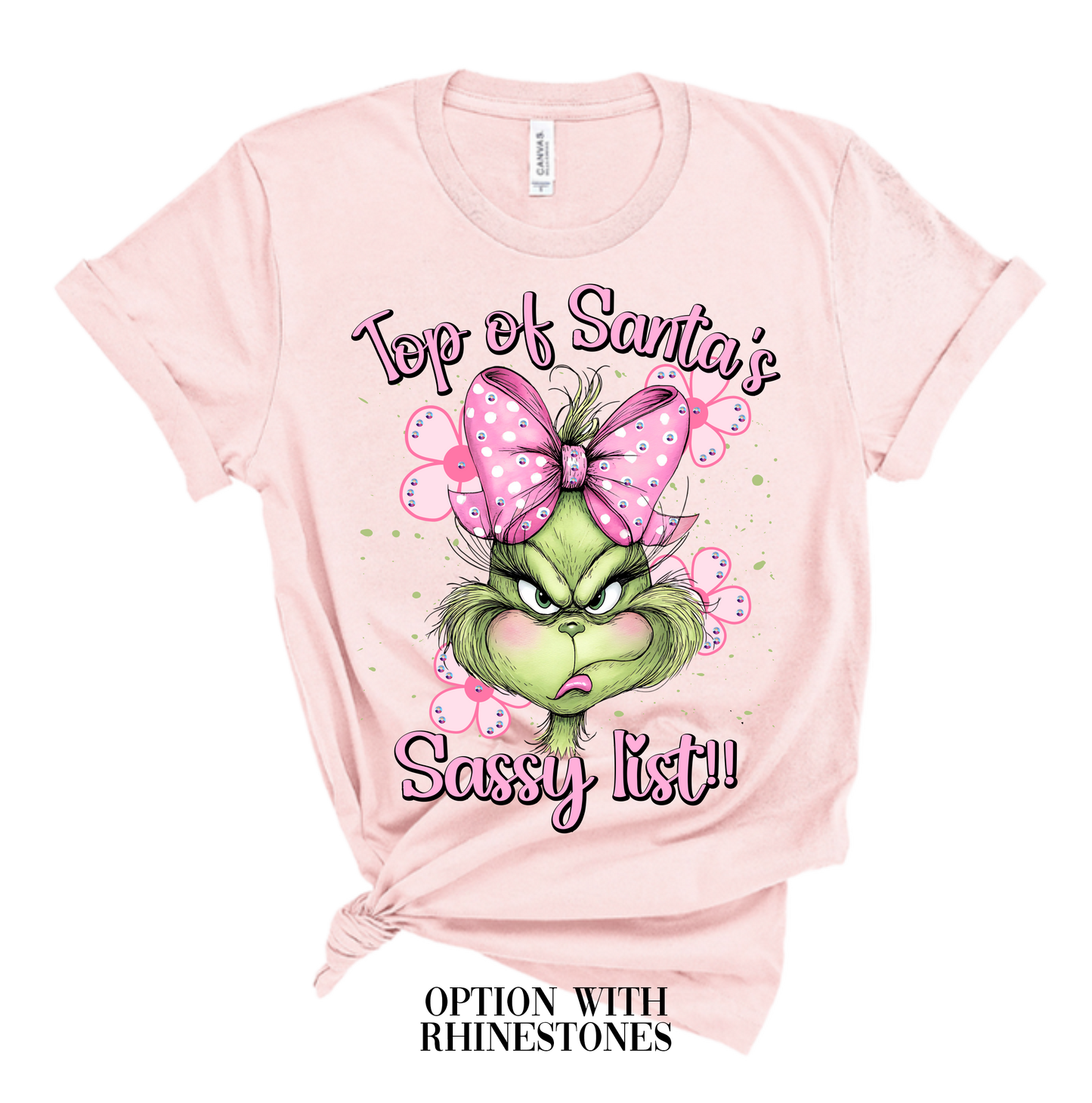 Top of Santa's Sassy List Rhinestone Graphic Tee