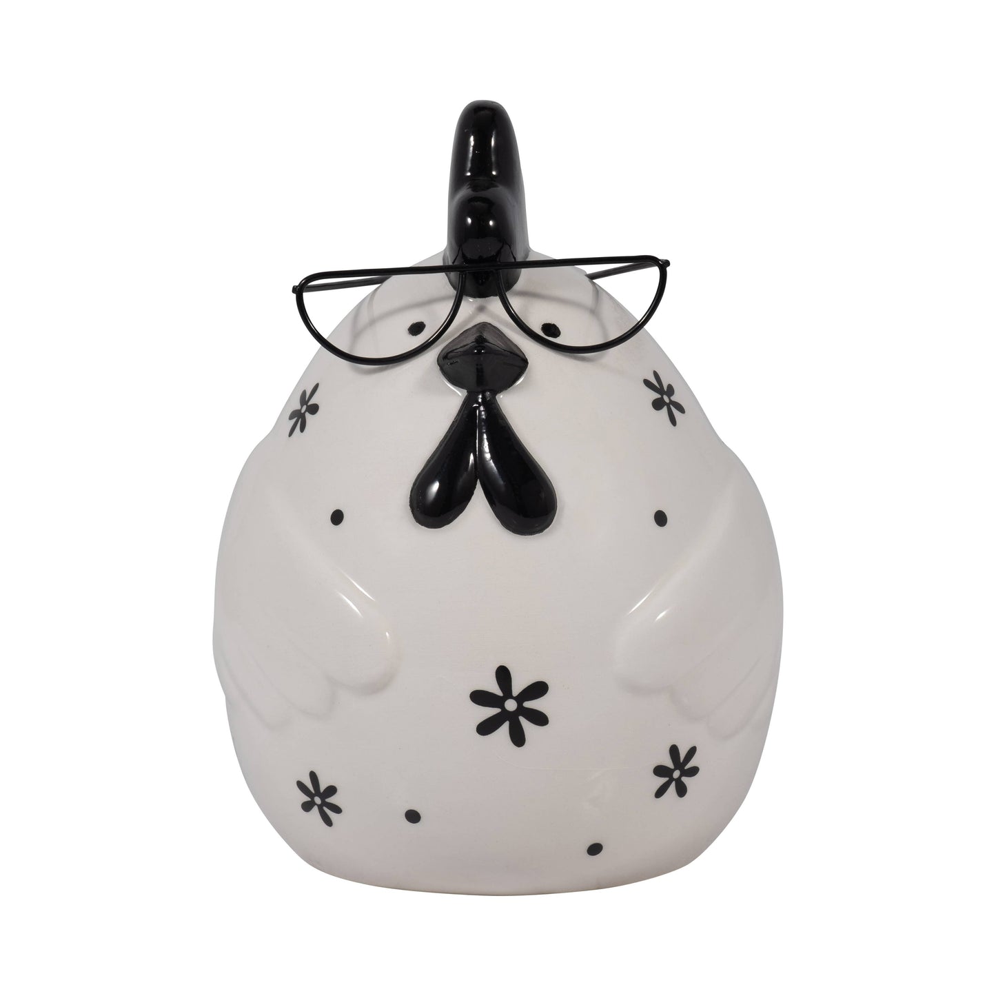 Black/White 7 in. Chubby Rooster with Glasses Figurine