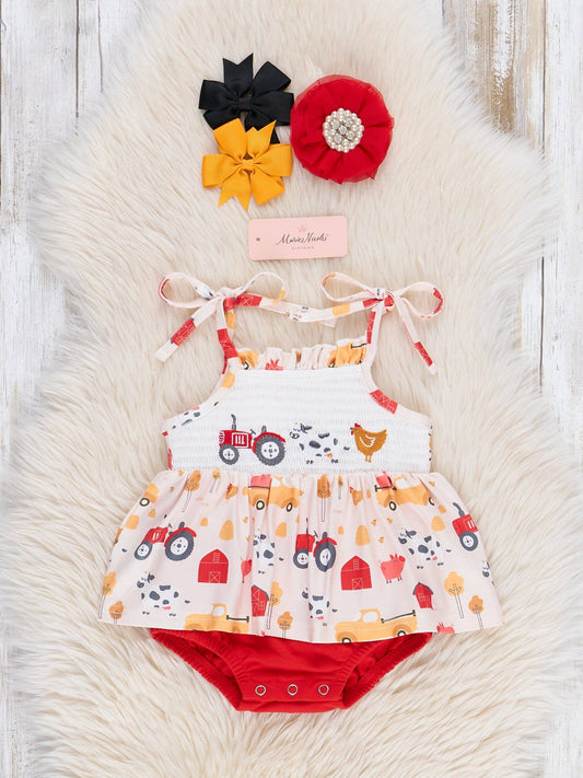 Striped Chicken Feed Smocked Ruffle Bubble