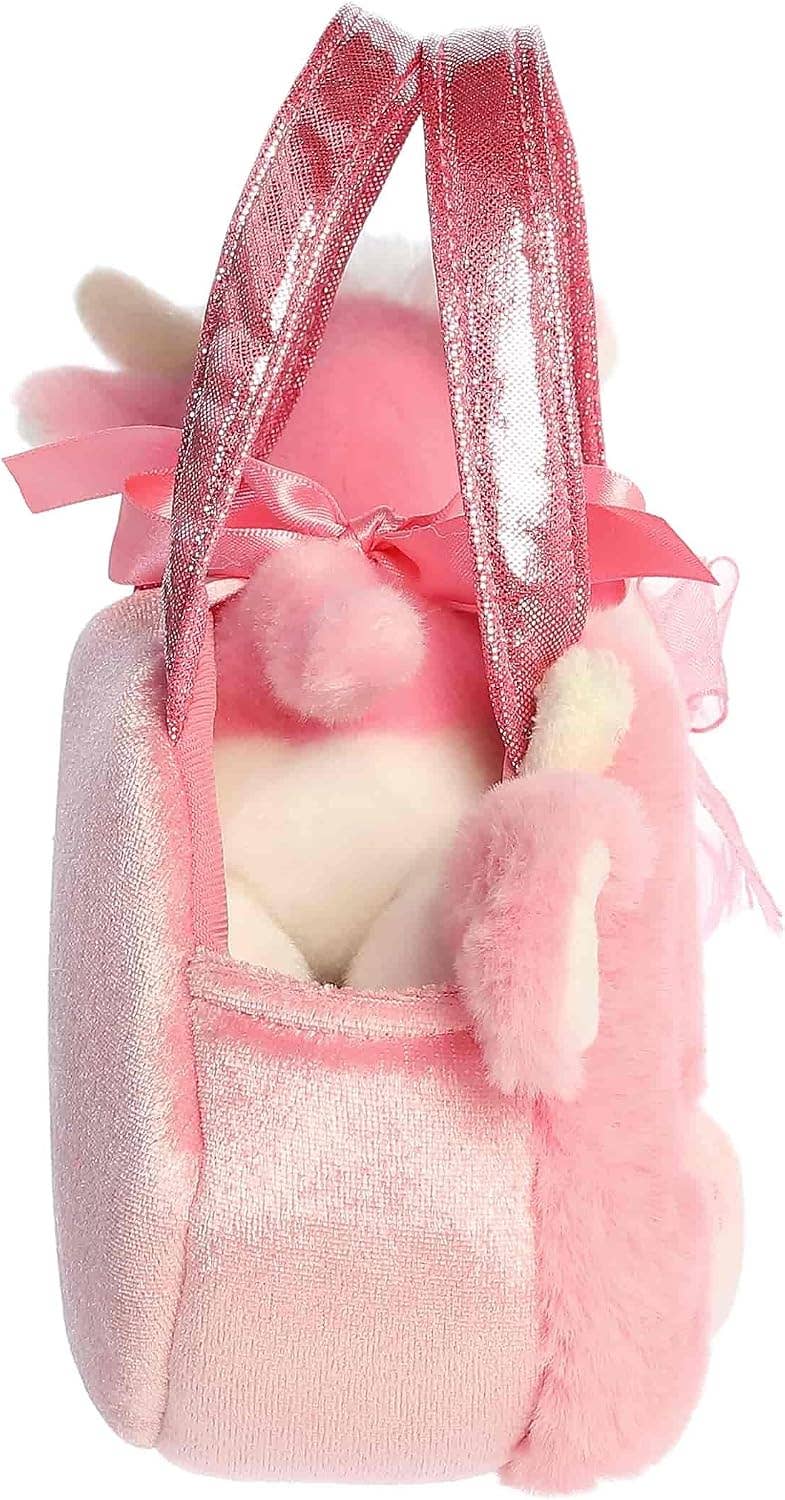 8" Plush Strawberry Cow in Fuzzy Face Purse Carrier
