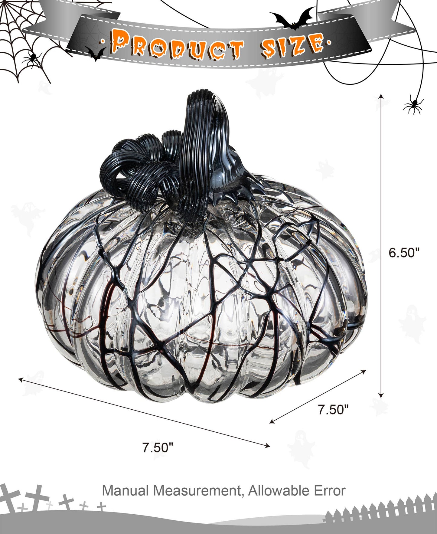 7.50 in L Halloween Glass Pumpkin