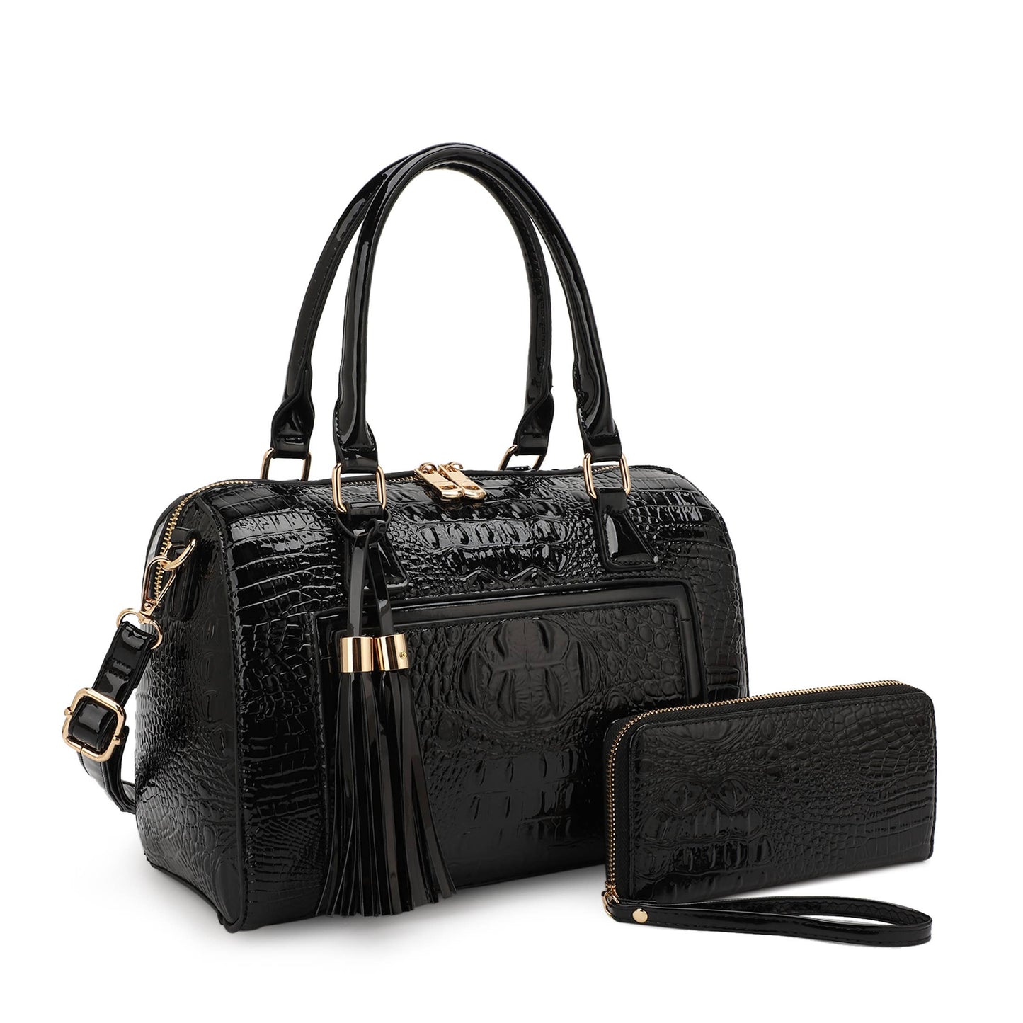 HOLLY  BOSTON BAG SET IN PATENT CROC  WITH WALLET