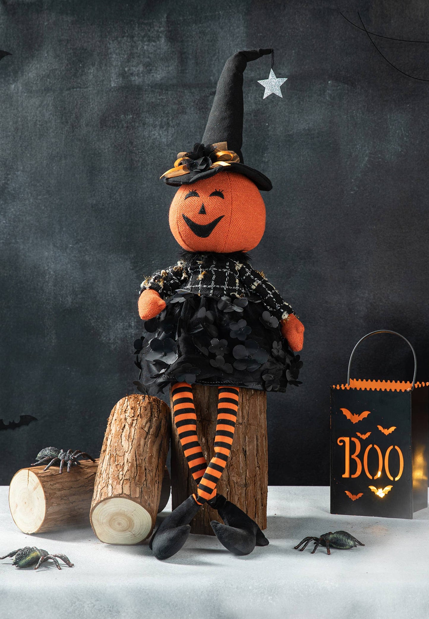 30"H Halloween Fabric Dressed Pumpkin Sitter