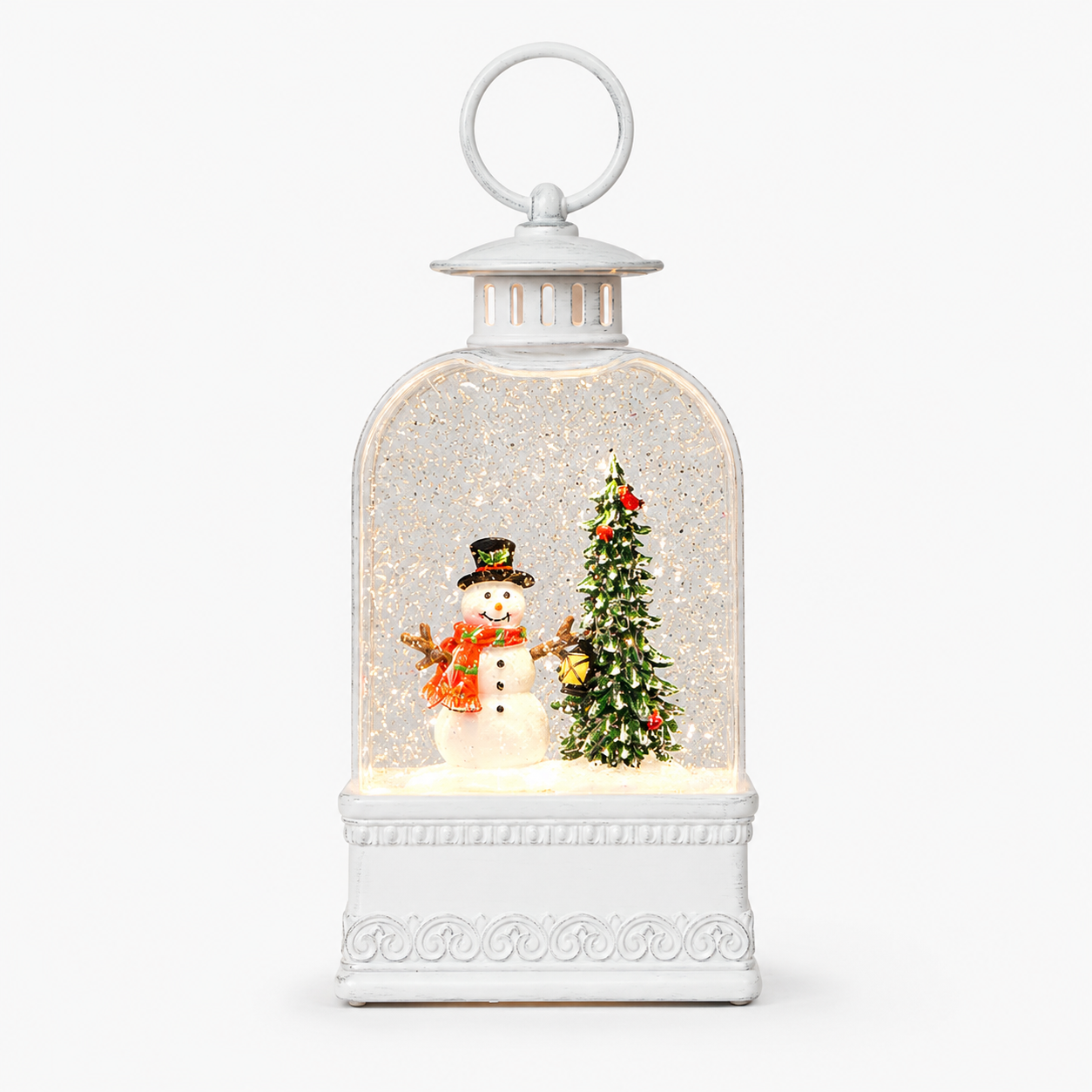 White Santa and Tree Glitter Water Globe