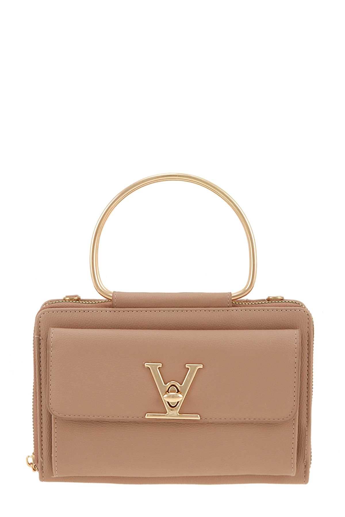 Rectangular Bag with V Accent and Metal Handle