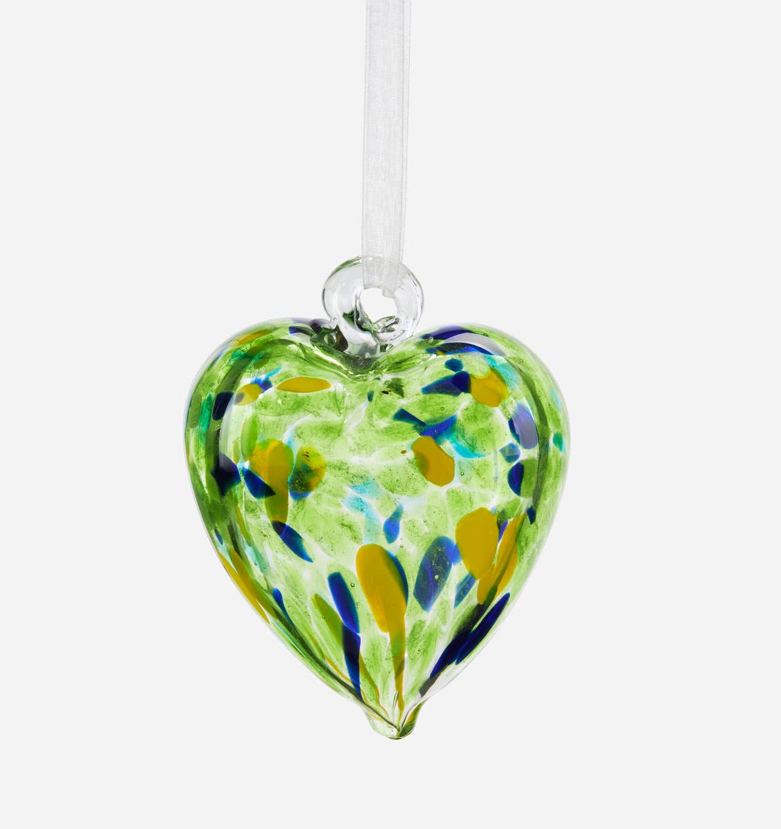 Gls Heart Design Ornament Grn/Blue