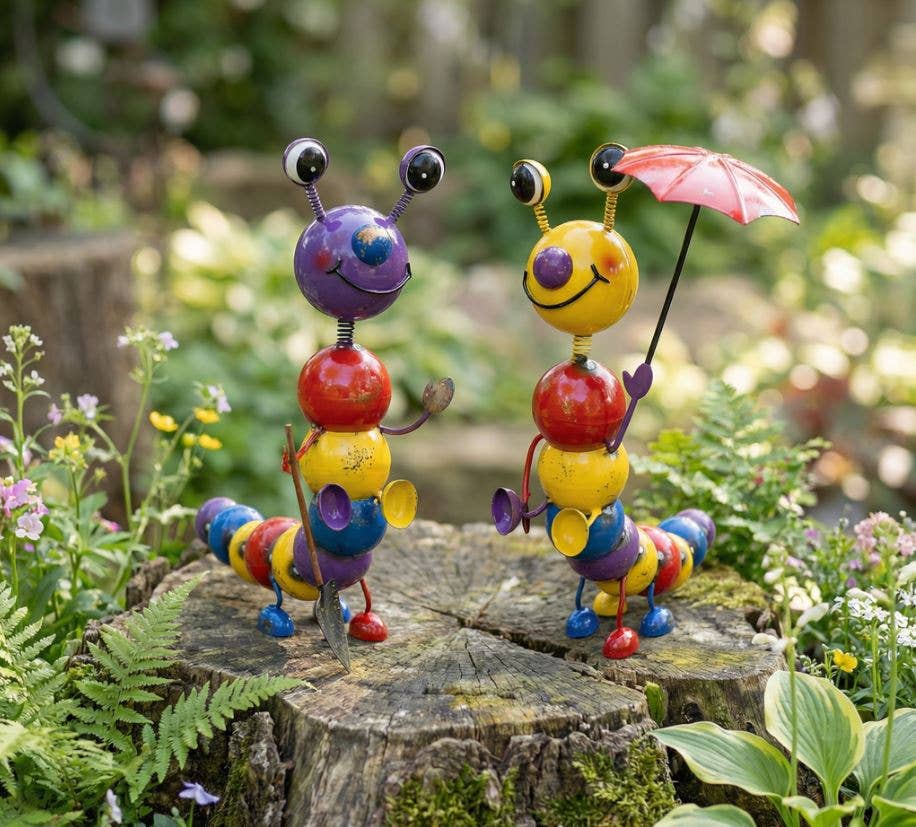 Colorful Enameled Metal MIni Caterpillar Statue