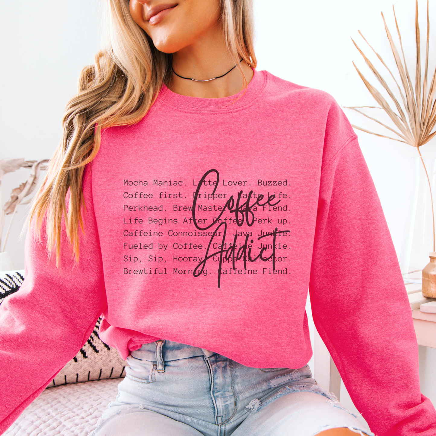 Coffee Addict Definition Funny Crewneck Graphic Sweatshirt