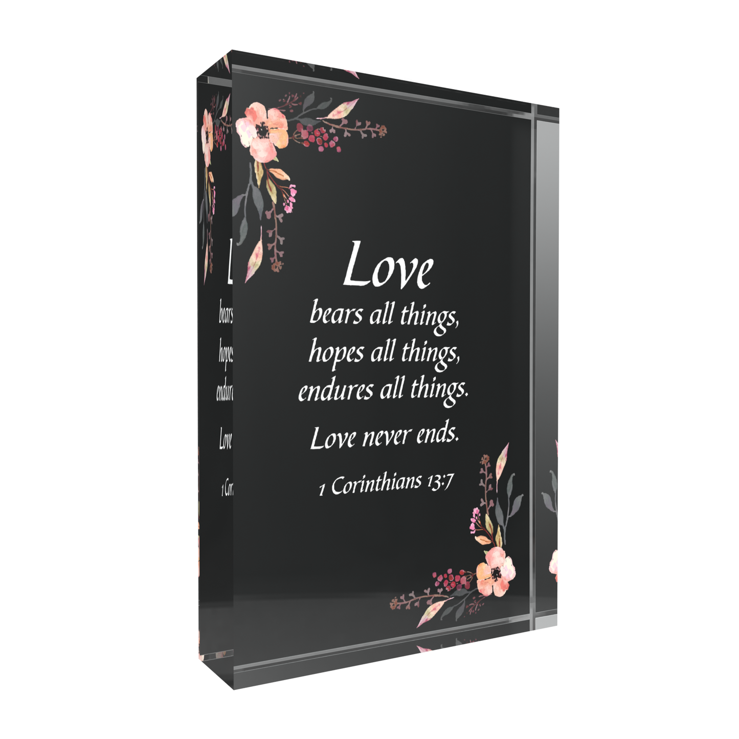 Inspirational Lucite Plaque - Love Bears All Things
