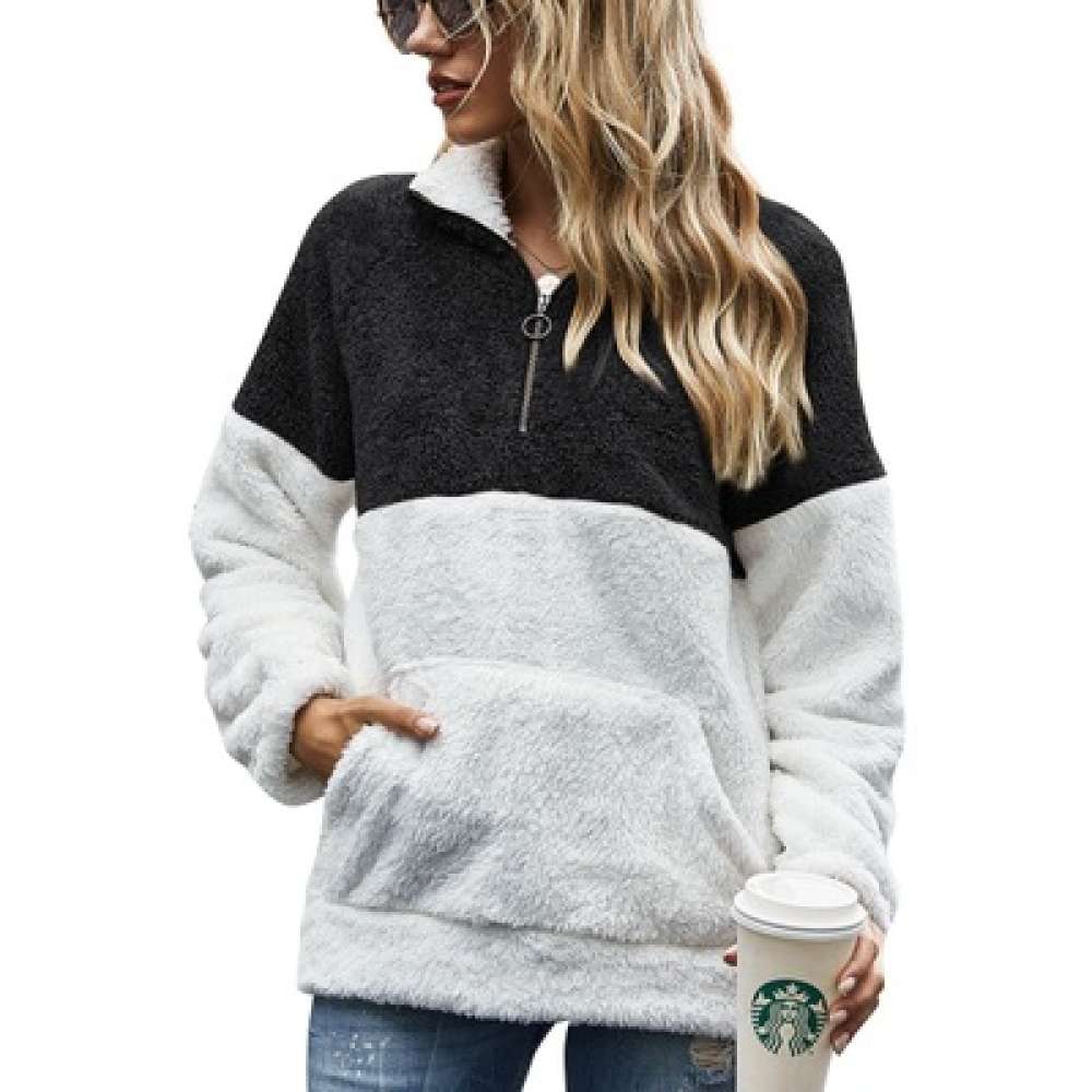 Womens furry color block sweater
