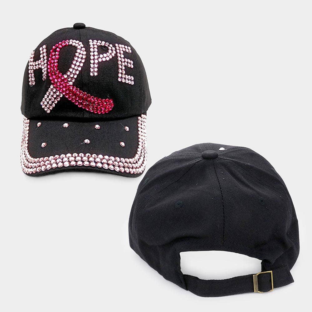 Hope Message Bling Pink Ribbon Baseball Cap