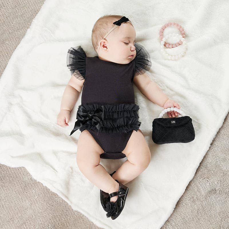 Snapshirt Dress with Ruffles - Black 0-3mo