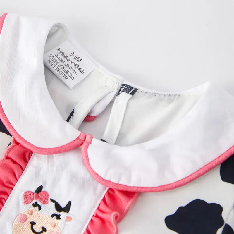 Baby Girls Summer Farm Cow Embroidered Infant Romper