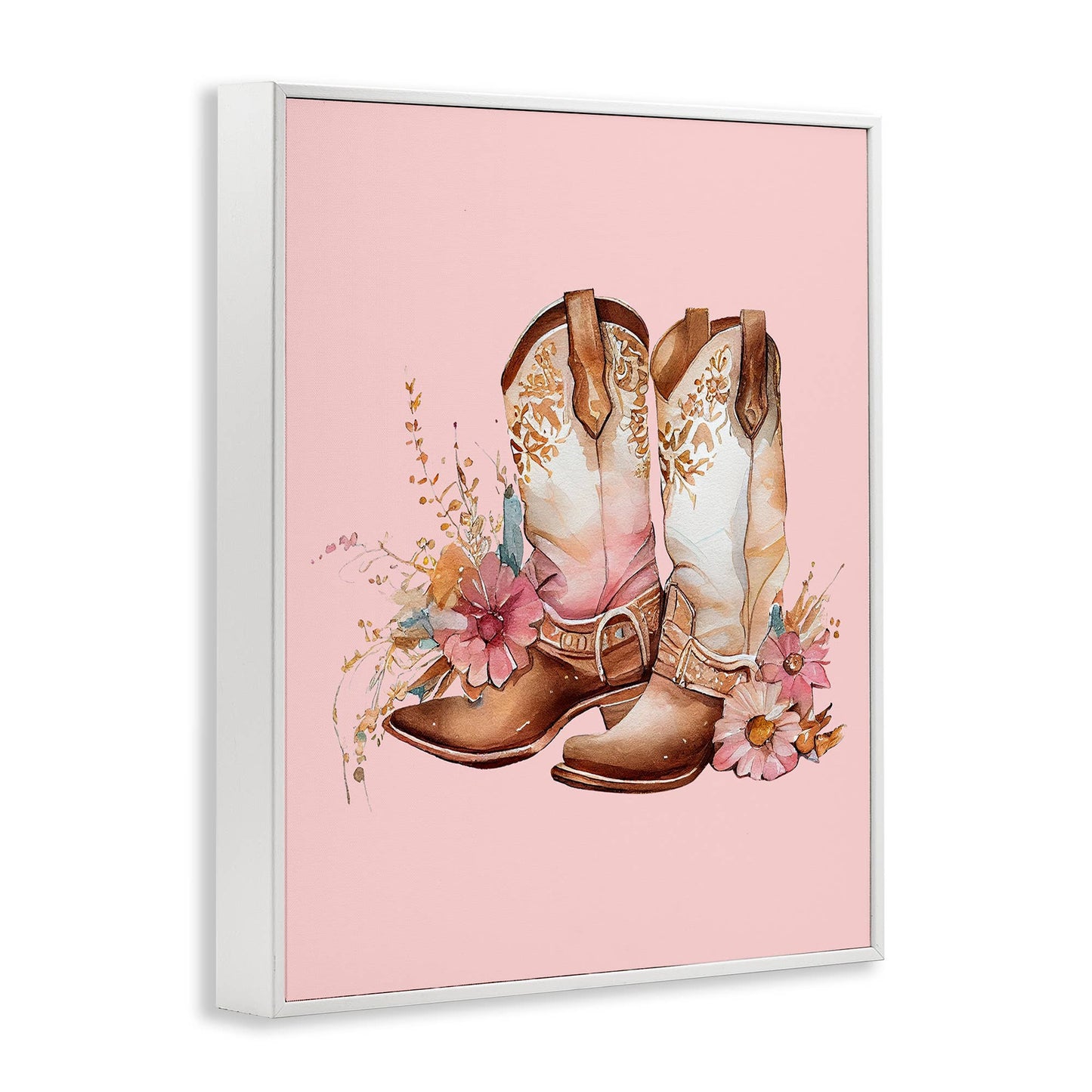 Floral Pink Cowgirl Boots - Framed Wall Art