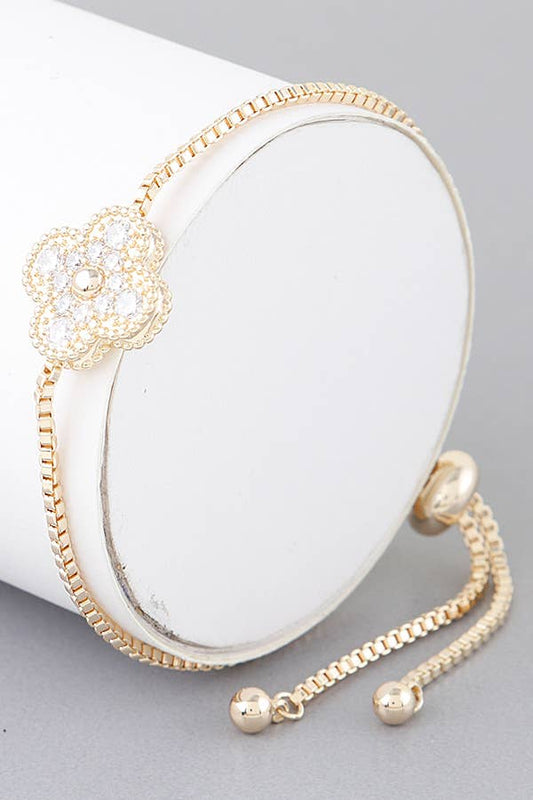 Quatrefoil Bejeweled Clover Box Chain Bracelet