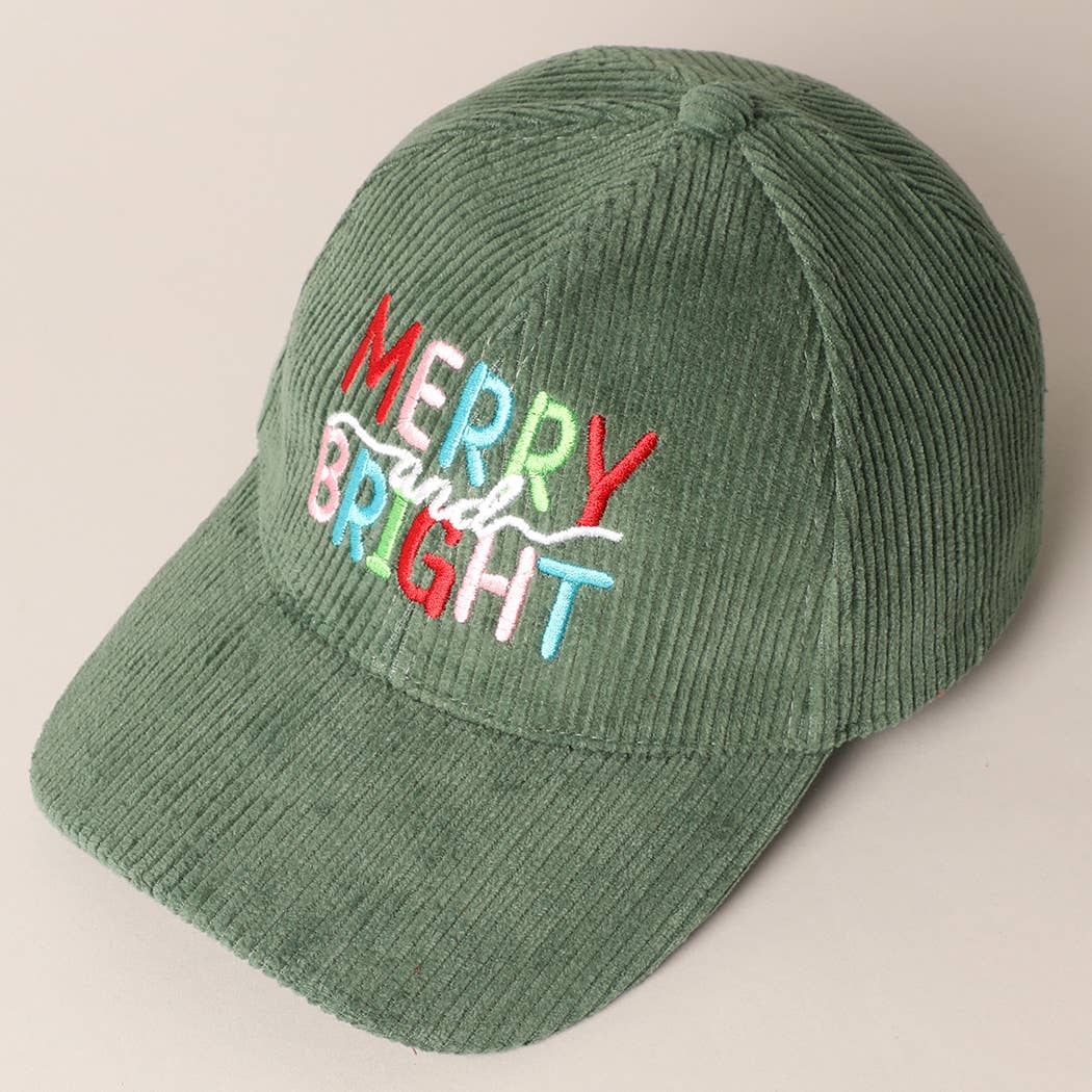 MERRY BRIGHT Embroidery Corduroy Cap