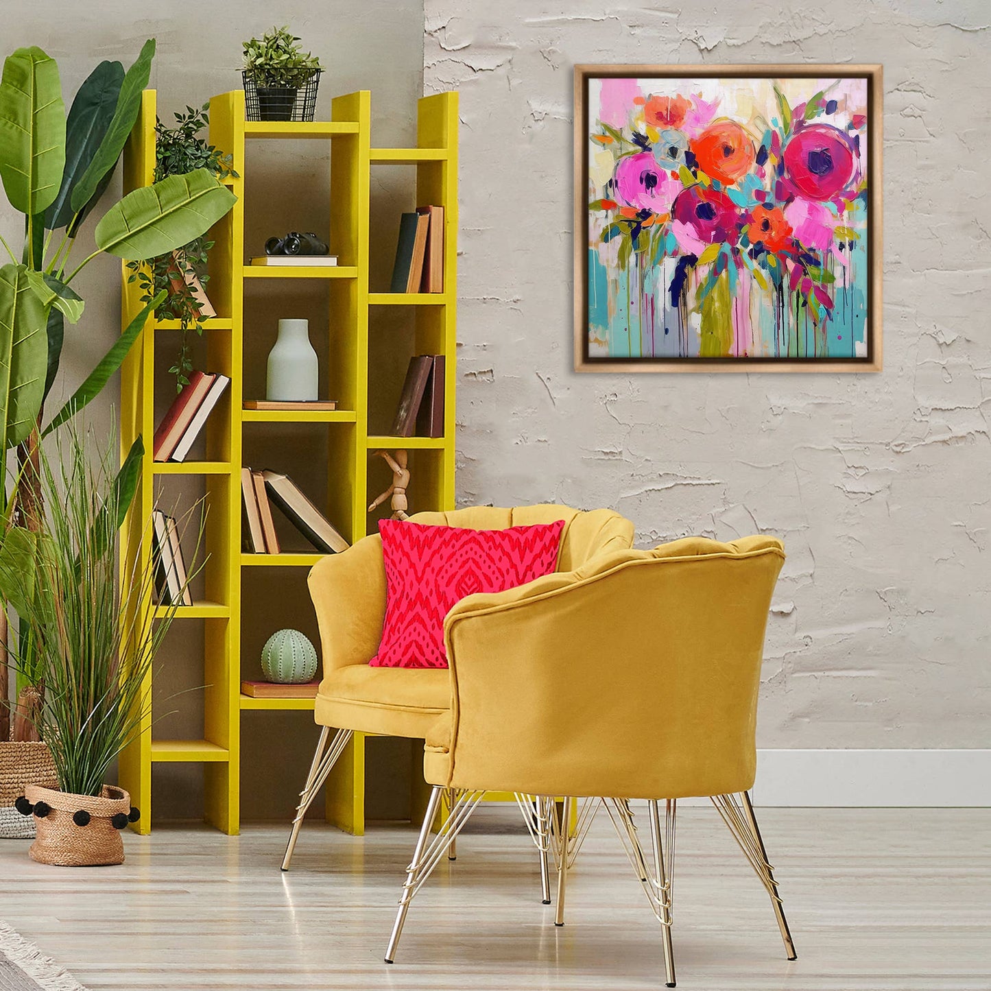 Bold Drip Roses Floater Framed Art