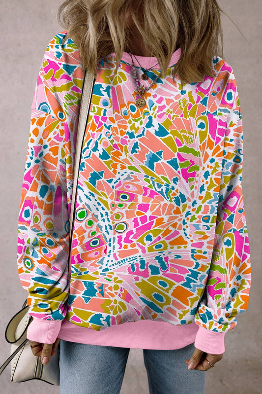 LDC Loose Drop Shoulder Abstract Printed Sweatshirt