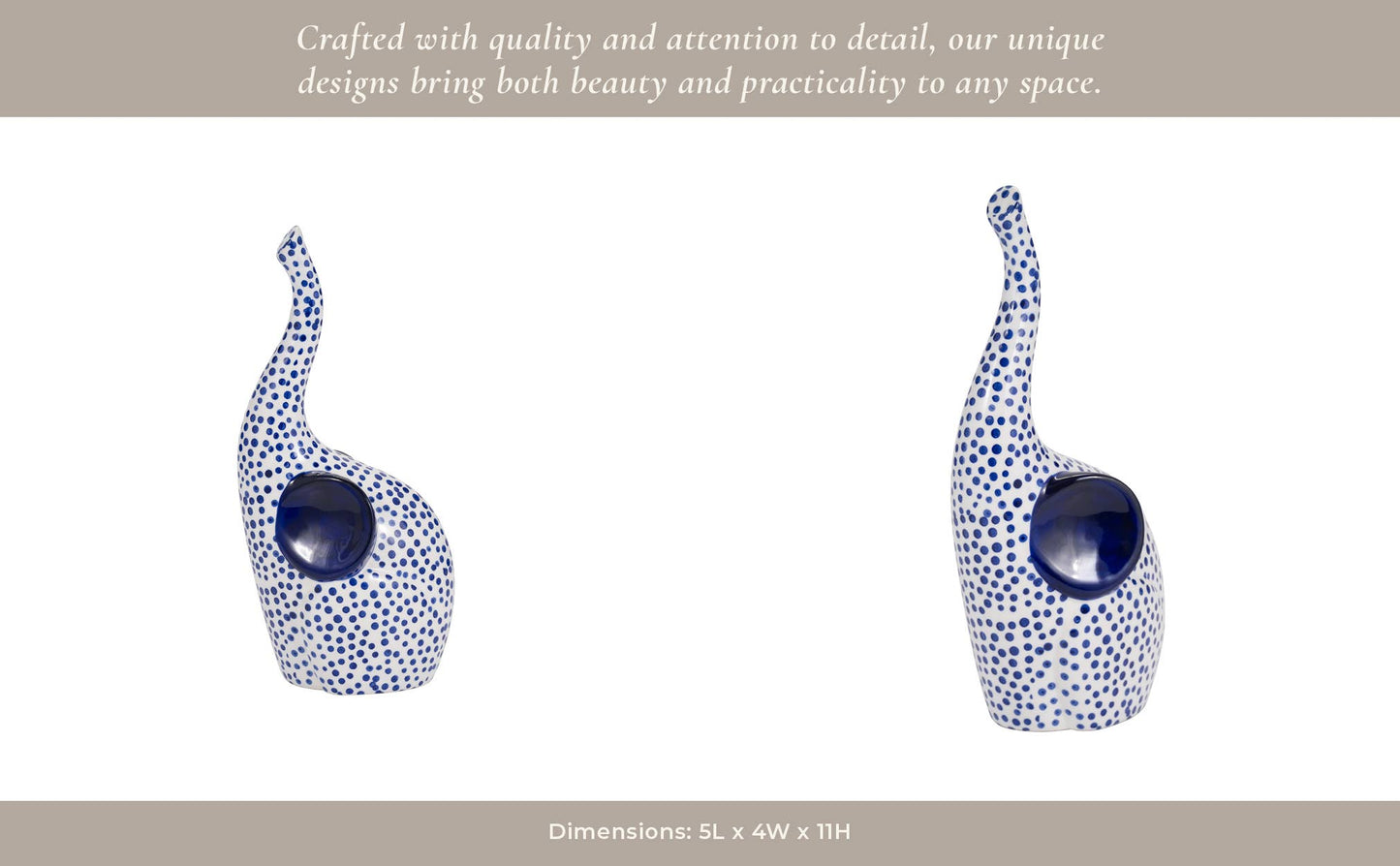 Ceramic Hand Stamped Elephant Figurine - Blue, 11 in.