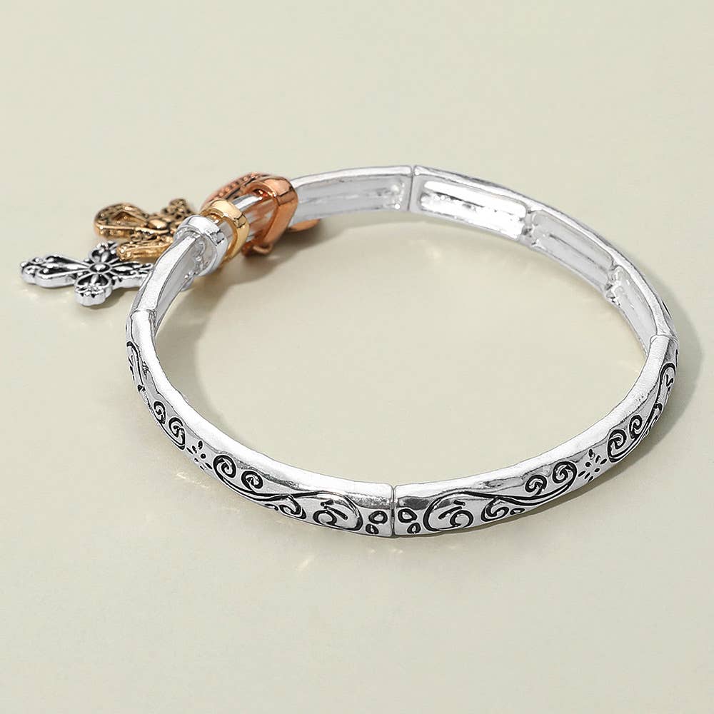 John 3:16 Message Angel Heart Cross Charm Stretch Bracelet