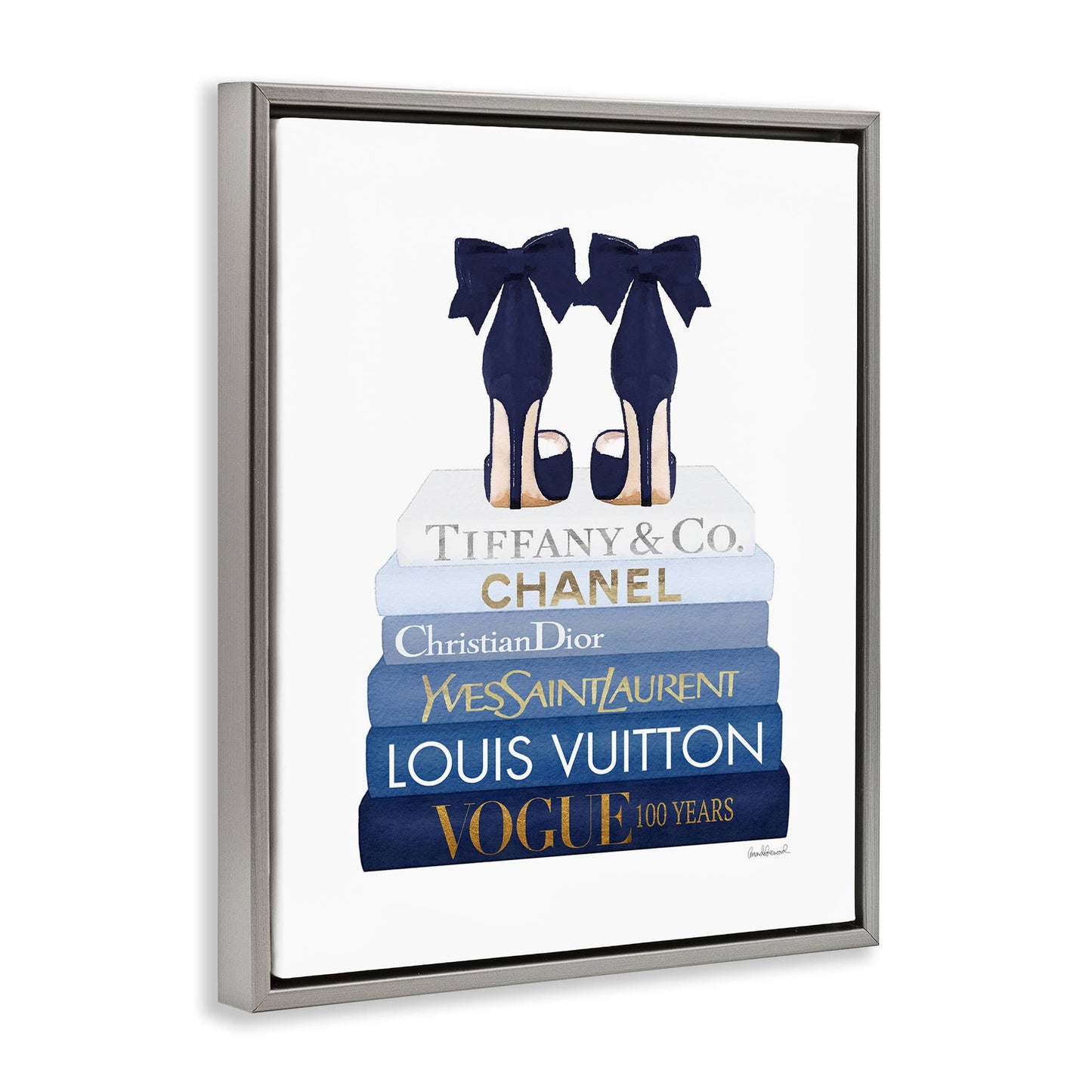 Navy Blue Heels Chic Bookstack Floating Frame