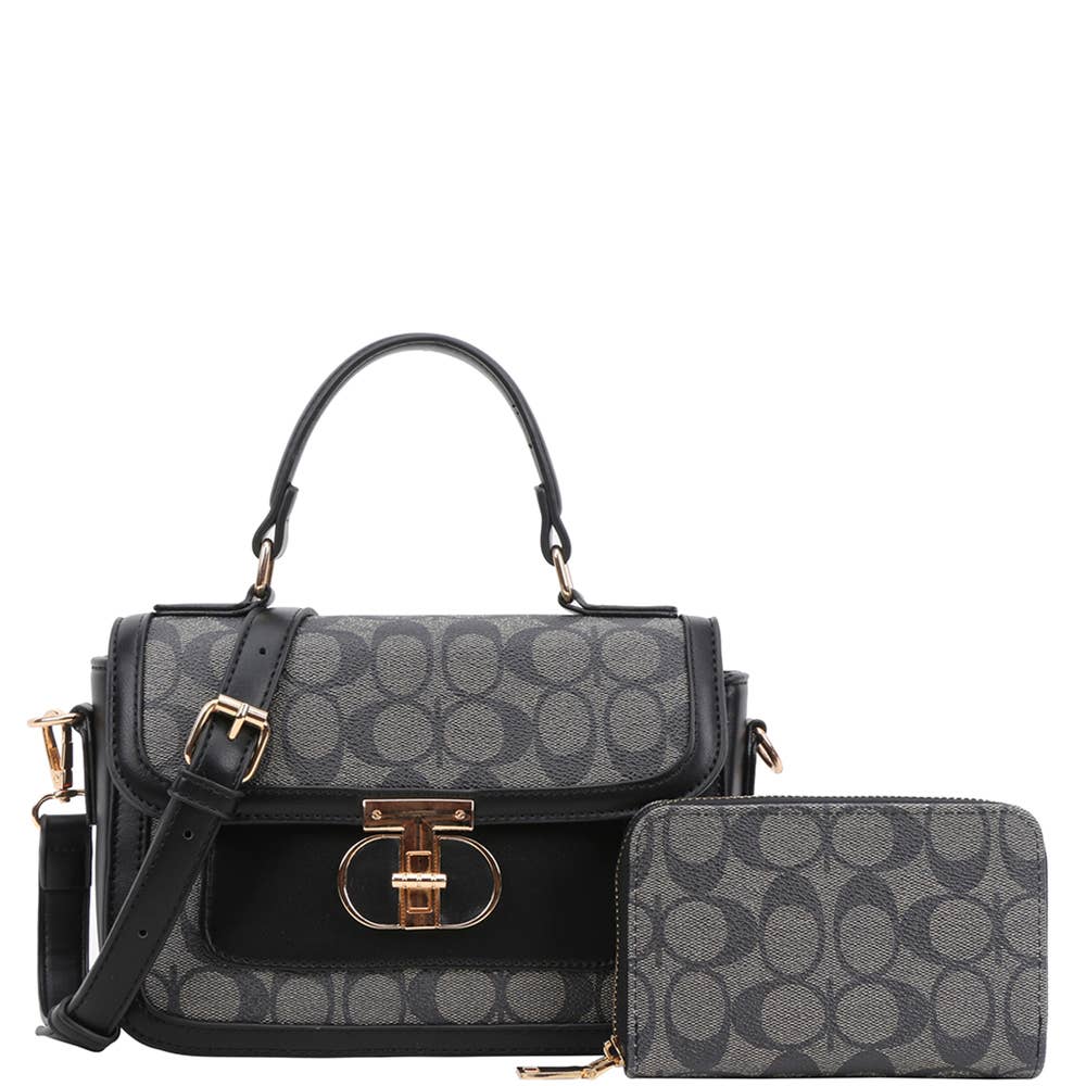 2IN1 OVAL PATTERN HANDLE SATCHEL W WALLET SET, XFT 9095A