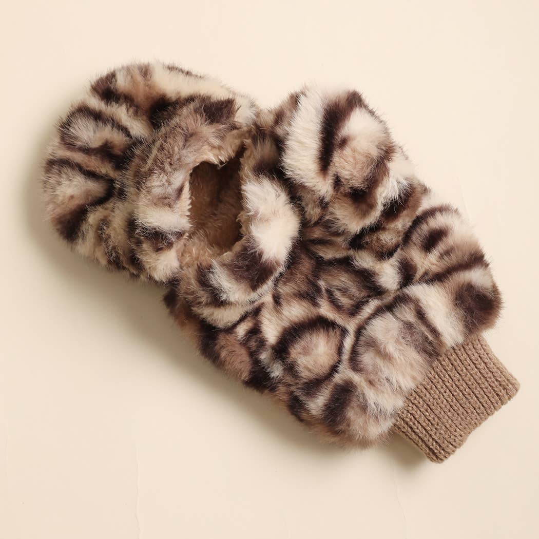 Women's Leopard Faux Fur Convertible Mitten Gloves